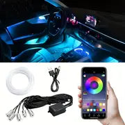 19.69 Feet Car LED Strip Light, RGB Interior Car Ambient Lights, 5-In-1 With 236.22 Inches Multicolor Dash Ambient Interior Lighting Kits, Music Mode Sound Active And Mobile APP Wireless Control,Compatible With All Car Models.