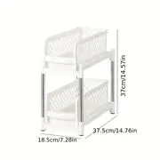 1 set 2 Tier Sliding Cabinet Basket - Portable Organizer Shelf for Countertop and Desktop - Spacing Saving Storage Rack with Pull Out Drawer - Kitchen Accessories