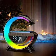 Coolest Alarm Clock Ever: Big G Wireless Speaker 6 Kinds Of Light Mode Wireless Charging Function Compatible With IOS / Android System Black And White Clock With Timing, White Noise & More!