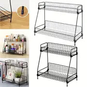 1pc 2-Tier Kitchen and Bathroom Spice Rack - Wire Basket Storage Container for Countertop Shelf Organization - Black and White - Home Kitchen Supplies