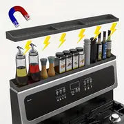 1pc Stove Top Shelf 30 Inch - Silicone Material Magnetic Shelf For The Stove - 3 Functional Partitions Kitchen Spice Rack Organizer for restaurants/supermarkets