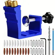 45pcs Pocket Hole Jig Kit - 15° Woodworking Inclined Hole Jig, Drive Adapter & Angle Drilling Holes for Carpentry Projects!