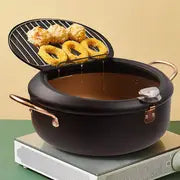 1pc Black Japanese Deep Fryer Pot, Temperature Resistance Nonstick Coating, Easy Clean Up, Heat Up Fast, Fahrenheit Thermometer, Perfect For Single, Cookware, Kitchenware, Kitchen Supplies, Kitchen Items