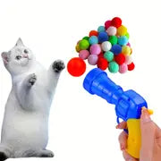Interactive Cat Toy - Plush Ball Shooting Gun with 100 Mini Foam Balls for Indoor Play and Pet Hairball Launching