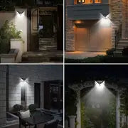 4pcs 100 LED Motion Sensor Lights, IP65 Waterproof Led Solar Lights, For Backyard Garden Fence Patio Front Door Garage Deck Pathway Porch Step, For Halloween Christmas New Year Outdoor Party Lighting