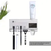 Revolutionize Your Oral Hygiene with this UV Toothbrush Sanitizer Holder - Sterilizer, Wall Mount Sticker, Toothpaste Dispenser, Wireless Charging & Solar Panel!