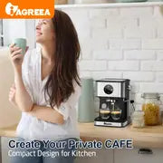 IAGREEA Italian Espresso Machine With Milk Foaming Function, 20 Bar, 1.5L/50oz, Detachable Water Tank, Digital Touch Screen, Semi-automatic Coffee Machine With Steam Stick,automatic Pause, For Espresso/cappuccino/latte, Home Barista, Office, RV