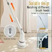 Set, Electric Cleaning Brush, Electric Spin Scrubber, Long Handle Scrubber, Bathtub Tile Scrubber With 6 Replaceable Brush Heads, 90-120Min Running Time Full Floor Bathroom Scrubber, 240/320RPM Cordless Power Scrubber, USB-C Charging Line Rotary