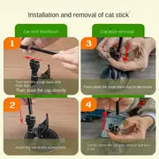 Petofstory Double Pole Suction Cup Cat Teaser Stick with Feather and Bird - Interactive Toy for Cats