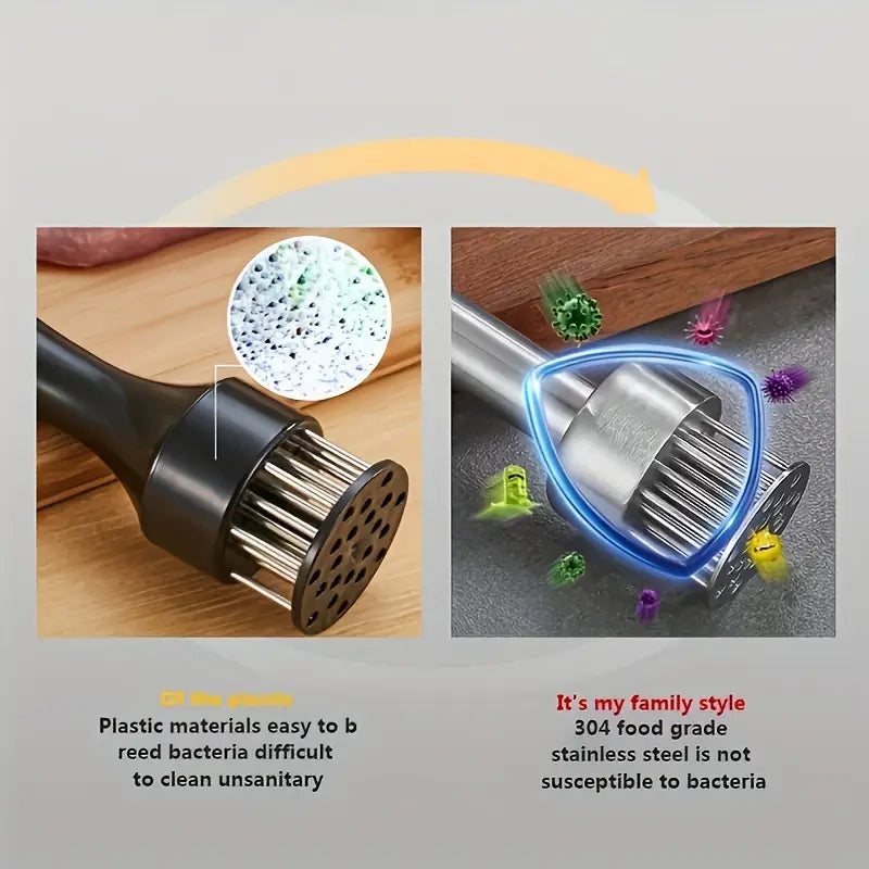 1pc, Kitchen Meat Tenderizer, Stainless Steel Meat Tenderizer With Steel Needles Blades, Meat Tendering Hammer