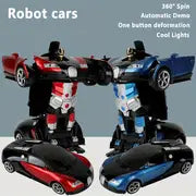 Remote Control Car Transforms Into Robot with Flashing Lights & 360° Drifting - Perfect Gift