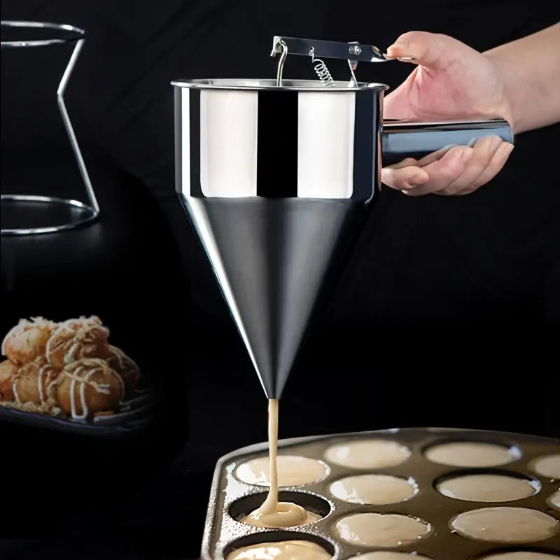 1pc Food Grade Stainless Steel Pancake Batter Dispenser - Handheld Stirring Batter Separator for Muffins, Crepes, and Cakes - Kitchen Tool for Easy and Precise Batter Mixing