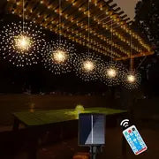 3/4/5 Packs Solar Starburst Sphere Lights, Firework Lights, 8 Modes Dimmable Waterproof Hanging Fairy Light, Copper Wire Lights For Patio Parties Christmas, Halloween Decorations Lights Outdoor