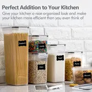 6/12pcs Airtight Food Storage Containers With Lids And Labels, Plastic BPA Free Kitchen Storage Containers, Dry Food Canisters For Flour, Sugar And Cereal, Pasta, Tea, Nuts And Coffee Beans, Plastic Food Preservation Tank, Home Kitchen Supplies