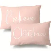 2pcs Christmas Throw Pillow Covers, Christmas Farmhouse Ornaments Believe Holiday Decor Throw Pillow Covers, For Home Sofa, Double Sided Printing, 11.8x19.7 Inch, Set Of 2, Pillow Inserts Not Included