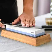 1pc Premium Whetstone, Knife Sharpening Stone, 2 Side Grit 1000/6000 Waterstone, Whetstone Knife Sharpener, Non-Slip Bamboo Base & Angle Guide