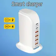 2023 USB Wall Charger Multiport Tower, 40W 6 Port Multi USB Charger Station With Auto Detect Technology, USB Charging Station For Multiple Devices For Smartphone Tablet Type-C