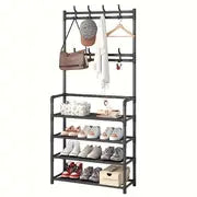 1pc Entrance Coat Rack, 23.62inch Wide Foyer Shoe Rack, Free Standing Coat Rack, With 4/5 Layers Of Storage Shelves And 8 Double Hooks, Living Room, Bathroom, Hallway Shoe Rack Organizer (Self Assembly Required)