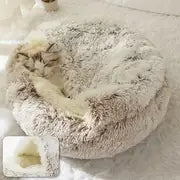 Plush Round Hooded Pet Bed, Warm Dog Bed For Small Dogs, Fluffy Soft Cat Bed, Donut Pet Cushion