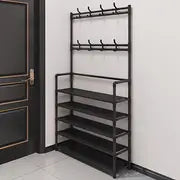 1pc Entrance Coat Rack, 23.62inch Wide Foyer Shoe Rack, Free Standing Coat Rack, With 4/5 Layers Of Storage Shelves And 8 Double Hooks, Living Room, Bathroom, Hallway Shoe Rack Organizer (Self Assembly Required)