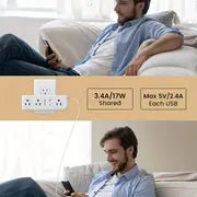 SUPERDANNY 9 AC Outlets & 3 USB Wall Charger: 360° Rotating Plug Outlet Extender With Surge Protector - 4-Sided Swivel Wall Plug Extender For Home, Office & Travel