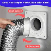 Dryer Vent Connector Kit, Dryer Vent Wall Plate With Quick Connect & Disconnect, Twist Lock Dryer Duct Connector Kit Fits 4 Inch Tubes, Covers Area 7 Inch X 7 Inch, For Dryer Washer Bathroom