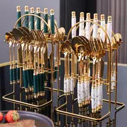 24 Pcs Stainless Steel Cutlery Utensils Set, Flatware Set Service For 6, Include Knife Fork Spoon With Tea Spoon, Mirror Polished, Suitable For Home Kitchen Hotel Restaurant Party, Home Kitchen Items, Tableware Accessories