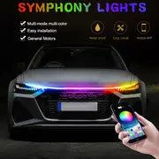 RGB Colorful Car LED Hood Lights Strip Drl Daytime Running Lights Headlight Decorative Light Auto Bar APP Remote Control 12v Car Ambient Light