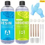 Clear Epoxy Resin Art Resin Kit 16oz Crystal Jewelry Resin 2 Parts Epoxy Resin Kit With Bonus Measuring Cups & Droppers & Wooden Sticks & Finger Cots And Gloves