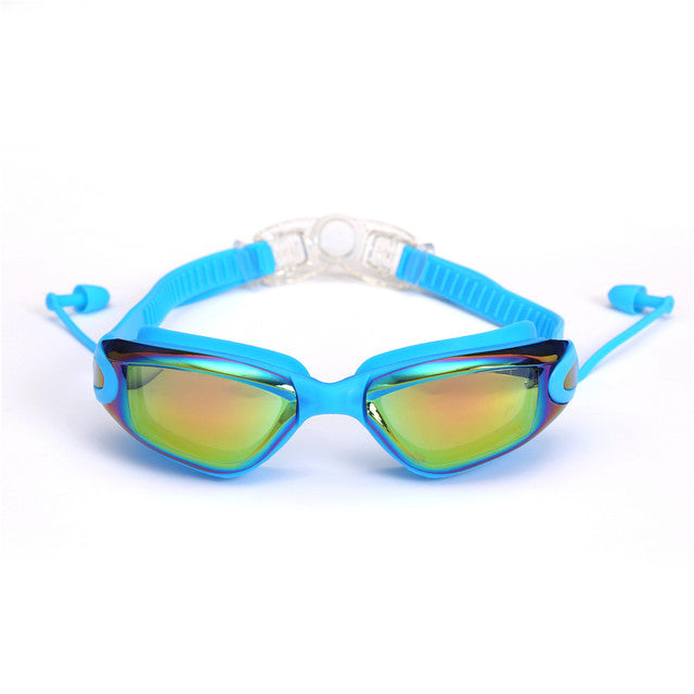 Swim Eyewear Adluts Silicone Swimming Goggles swimming glasses with earplugs and Nose clip Electroplate black/gray/blue