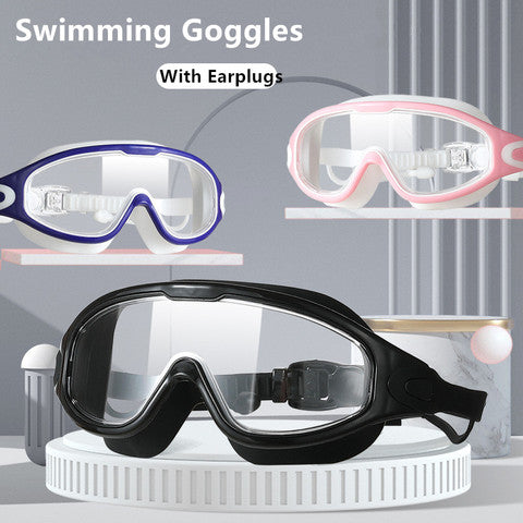 Adults Antifog Professional Swimming Goggles Black Swimming Glasses with Earplugs Nose Clip Electroplate Silicone Swim Glasses