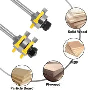 2pcs GOXAWEE Tongue And Groove Router Bit Tool Set With Adjustable 1/4 Inch Shank, Wood Milling With 45 Degree Lock Miter Router Bit, T Shape 3 Teeth Wood Milling Cutter For Soft And Hard Woods, MDF, Particle Board, Plywood Compact Panel