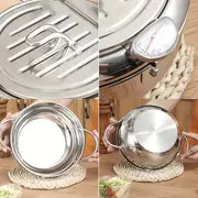 1pc Fry Pan, Deep Fryer, Frying Pot, 304 Stainless Steel Deep Fryer Pan With Thermometer, Lid,Oil Drip Drainer Rack For Turkey Legs, Chicken Wings, French Fries - 7.87inch/9.45inch