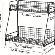 1pc 2-Tier Kitchen and Bathroom Spice Rack - Wire Basket Storage Container for Countertop Shelf Organization - Black and White - Home Kitchen Supplies