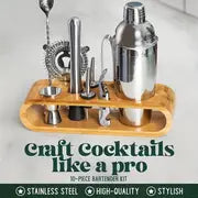 Mixology Bartender Kit: 10-Piece Bar Tool Set With Stylish Bamboo Stand - Perfect Home Bartending Kit And Martini Cocktail Shaker Set For An Awesome Drink Mixing Experience, Fun Housewarming Gift