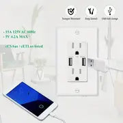 2/10 Packs, 5V/4.8A USB Outlet, Upgraded Electrical Wall Outlet With Dual High-Speed USB Ports, Duplex 15A Tamper Resistant USB Outlets Receptacle, Overcurrent Protection, ETL Listed, White