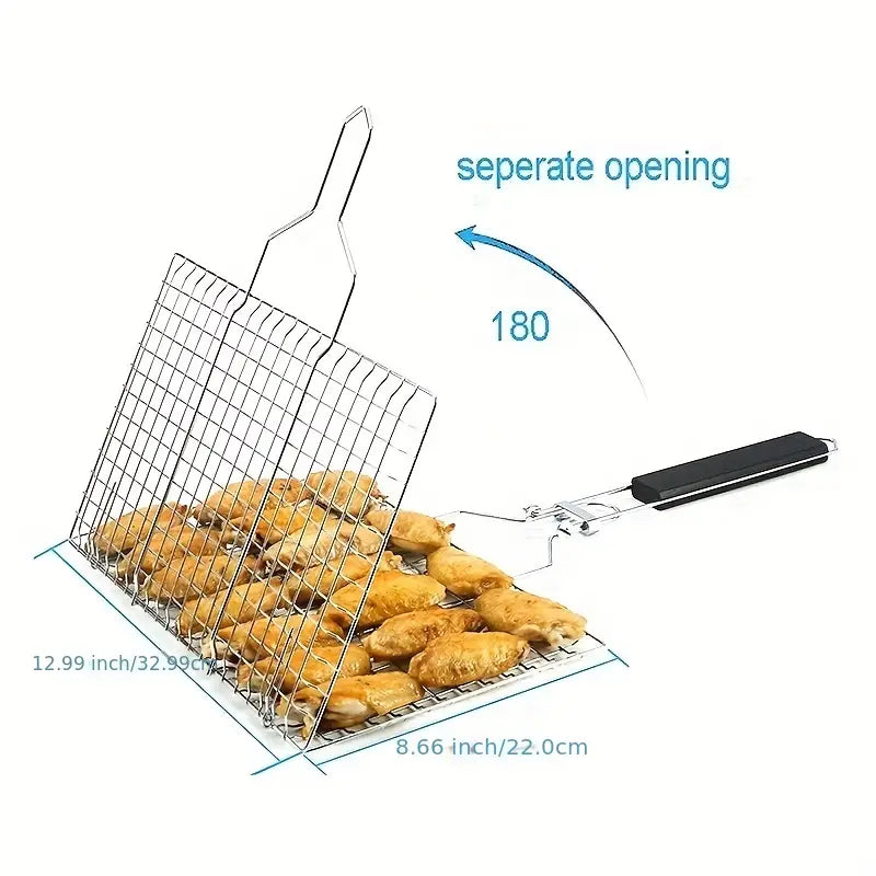 Upgrade Your BBQ Game with This Large Capacity Folding Stainless Steel Barbecue Mesh Basket!