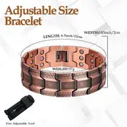 1pc 3X Strength Copper Bracelets For Men, Pure Copper Magnetic Bracelet With 3 Row Neodymium Magnets Adjustable Length Bracelet Arthritis Pain Relief, Jewelry Gifts For Men Father's Day