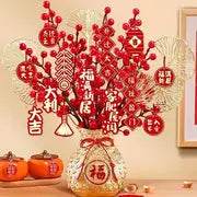 1pc Artificial Red Fruit Lucky Bag Vase, Suitable For Living Room Home Table Decor, Chinese New Year Fortune Fruit Simulated Flower Ornament