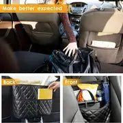 Car Purse Handbag Holder Between Seats, Leather Car Seat Back Organizer With 3 Pockets, Large Capacity Storage Bag