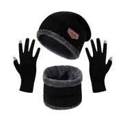 1set Winter Plus Velvet Thickened Warm Beanie Hat & Scarf & Gloves, For Men & Women Outdoor Activities