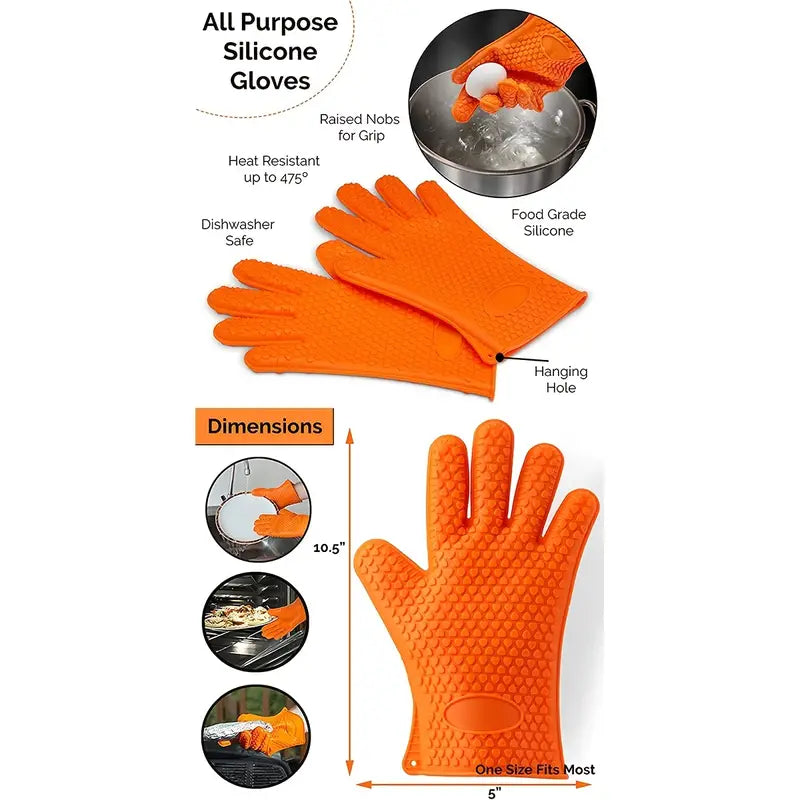 3pcs, BBQ Tool Set with Heat Resistant Silicone Gloves and Digital Instant Reading Thermometer - Perfect for Outdoor Kitchen, Picnic, and Grilling - Includes BBQ Meat Thermometer and BBQ Accessories