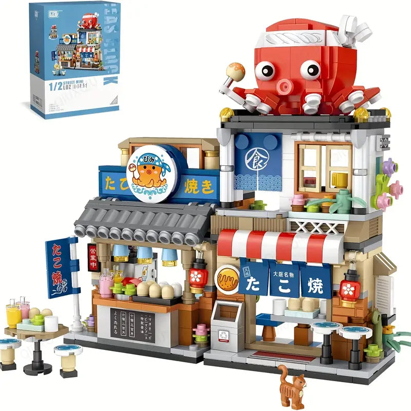 Japanese Street View Izakaya Shop Mini Building Blocks, MOC Creative Japanese Toys Model Set, Home Decoration Desktop Decoration, 789 PCS Simulation Architecture Construction Toy