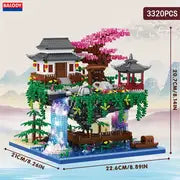 3320pcs Architecture Series Cherry Flower Chinese Ancient Style Architecture Taohuatan Assembled Building Blocks, Ornament Model, Halloween/Thanksgiving Day/Christmas Gift
