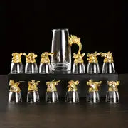 Set, Chinese Zodiac Wine Set, Antique Style 1 Wine Pot And 12 Shot Glasses, Chinese Style Liquor Shot Cups, Baijiu Drinking Glasses, Drinkware, Gifts