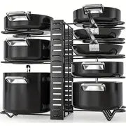 1pc Pot Rack Organizers, 8 Tiers Pots And Pans Organizer For Kitchen Organization & Storage, Adjustable Pot Lid Holders & Pan Rack For Kitchen, Lid Organizer For Pots And Pans