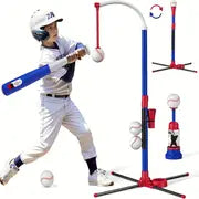 3 In 1 Kids Baseball Toy Set, For Kids 3-5 Years Old, With Hanging Ball Holder/Standing T-BALL/Auto Launcher/6 Baseballs, Adjustable Height Toddler Baseball Set Indoor Outdoor Sports Gift Toy
