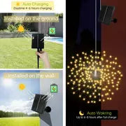 3/4/5 Packs Solar Starburst Sphere Lights, Firework Lights, 8 Modes Dimmable Waterproof Hanging Fairy Light, Copper Wire Lights For Patio Parties Christmas, Halloween Decorations Lights Outdoor