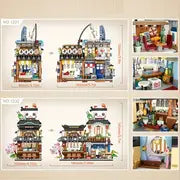 Japanese Street View Izakaya Shop Mini Building Blocks, MOC Creative Japanese Toys Model Set, Home Decoration Desktop Decoration, 789 PCS Simulation Architecture Construction Toy