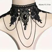 3pcs/set Classic Gothic Lace Choker Necklace Bracelet Earrings For Women Charm Halloween Jewelry Set